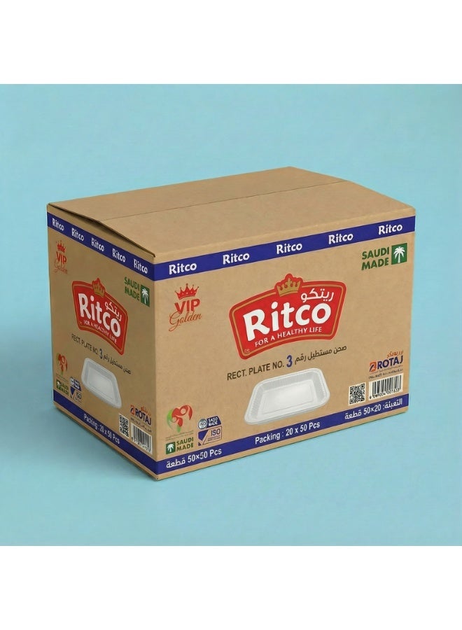 Ritco Carton Of Rectangular Plastic Plates, Size 3 (1000 Plates/Carton) - Image 1