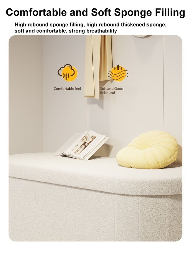 سي آند سي هوم مقعد تخزين واسع متعدد الوظائف بتصميم حافة دائرية على شكل بيضاوي، قابل للطي ومريح، مقعد جلوس ناعم من الإسفنج لغرفة النوم، عثماني مع خزانة تخزين، مقعد تخزين مبطن بفرو الضأن للمدخل، غرف المعيشة، الممر 71 × 38 × 40 سم - Image 4