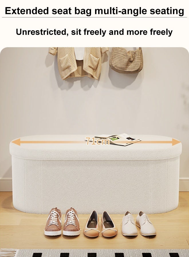 سي آند سي هوم مقعد تخزين واسع متعدد الوظائف بتصميم حافة دائرية على شكل بيضاوي، قابل للطي ومريح، مقعد جلوس ناعم من الإسفنج لغرفة النوم، عثماني مع خزانة تخزين، مقعد تخزين مبطن بفرو الضأن للمدخل، غرف المعيشة، الممر 71 × 38 × 40 سم - Image 5