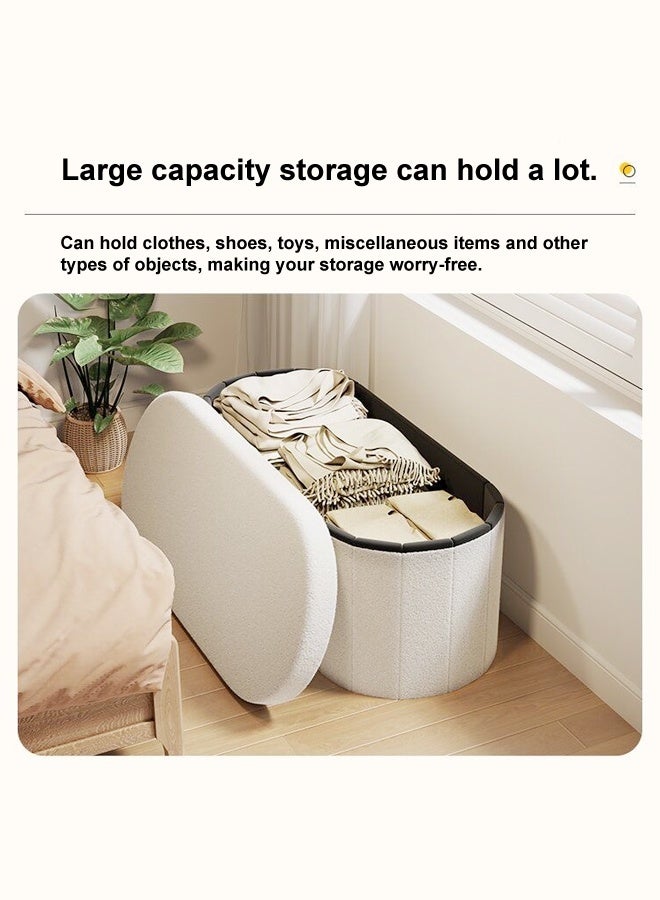 سي آند سي هوم مقعد تخزين واسع متعدد الوظائف بتصميم حافة دائرية على شكل بيضاوي، قابل للطي ومريح، مقعد جلوس ناعم من الإسفنج لغرفة النوم، عثماني مع خزانة تخزين، مقعد تخزين مبطن بفرو الضأن للمدخل، غرف المعيشة، الممر 71 × 38 × 40 سم - Image 3