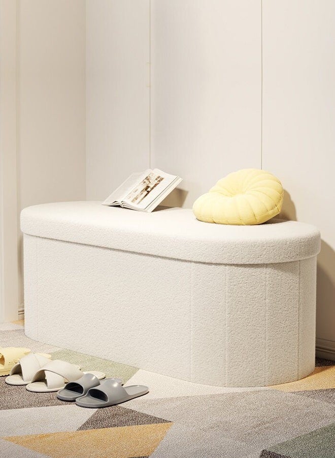 سي آند سي هوم مقعد تخزين واسع متعدد الوظائف بتصميم حافة دائرية على شكل بيضاوي، قابل للطي ومريح، مقعد جلوس ناعم من الإسفنج لغرفة النوم، عثماني مع خزانة تخزين، مقعد تخزين مبطن بفرو الضأن للمدخل، غرف المعيشة، الممر 71 × 38 × 40 سم - Image 1