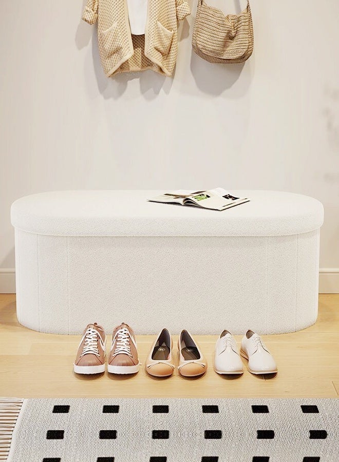 سي آند سي هوم مقعد تخزين واسع متعدد الوظائف بتصميم حافة دائرية على شكل بيضاوي، قابل للطي ومريح، مقعد جلوس ناعم من الإسفنج لغرفة النوم، عثماني مع خزانة تخزين، مقعد تخزين مبطن بفرو الضأن للمدخل، غرف المعيشة، الممر 71 × 38 × 40 سم - Image 2