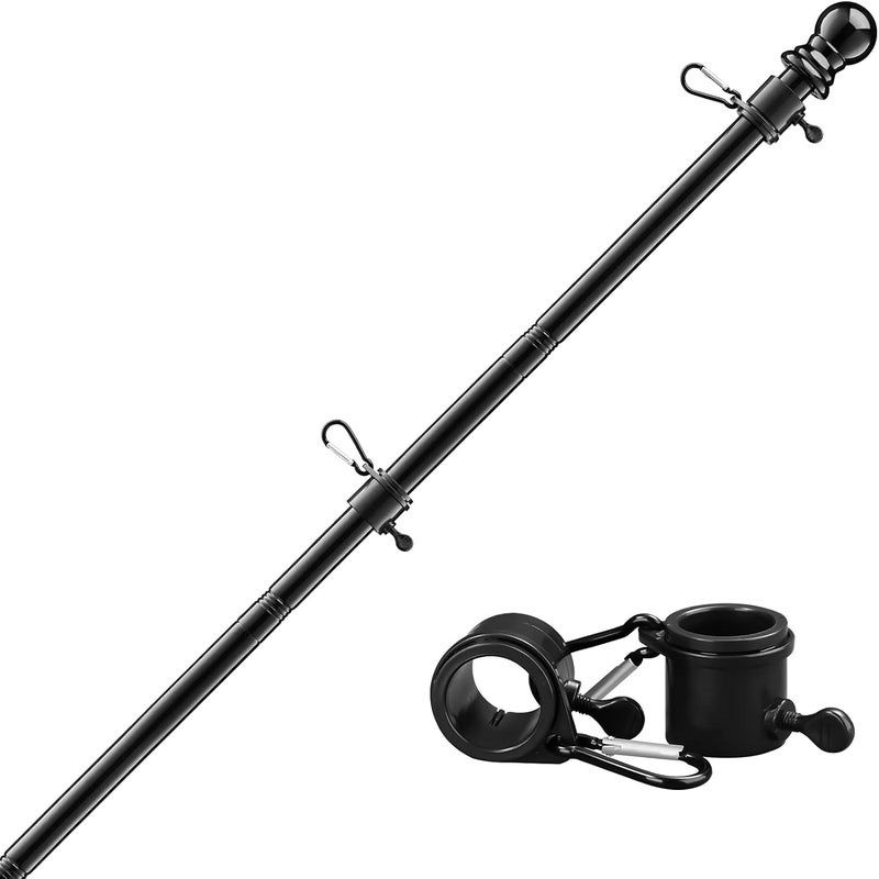 DIIG Flag Pole Kit, Stainless Steel, Durable, Black, American US Flag Pole, Rust-Free, for Outdoor, Garden, Roof, Walls, Yard (without Bracket), 7FT - Image 1