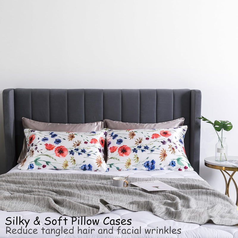 URLINENS Satin Pillowcase for Hair and Skin, Super Soft and Cooling Similar to Silk Pillow Cases 2 Pack with Envelope Closure Standard Size Satin Pillow Covers, Gifts for Women(20"x26", Floral) - Image 2