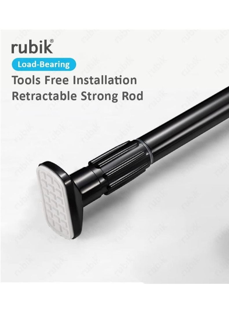 Rubik Shower Curtain Rod Adjustable 110-200cm Thick & Extendable 25mm Telescopic Length Tension Bar Painted Surface No Drill Type for Bathroom Shower Bathtub Cabinet (110cm to 200cm) Black  - Image 3