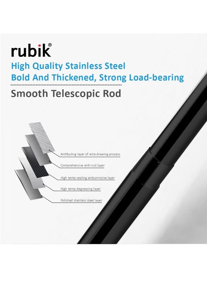 Rubik Shower Curtain Rod Adjustable 110-200cm Thick & Extendable 25mm Telescopic Length Tension Bar Painted Surface No Drill Type for Bathroom Shower Bathtub Cabinet (110cm to 200cm) Black  - Image 4