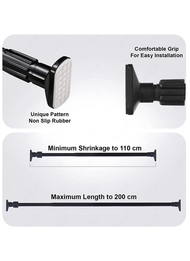 Rubik Shower Curtain Rod Adjustable 110-200cm Thick & Extendable 25mm Telescopic Length Tension Bar Painted Surface No Drill Type for Bathroom Shower Bathtub Cabinet (110cm to 200cm) Black  - Image 2