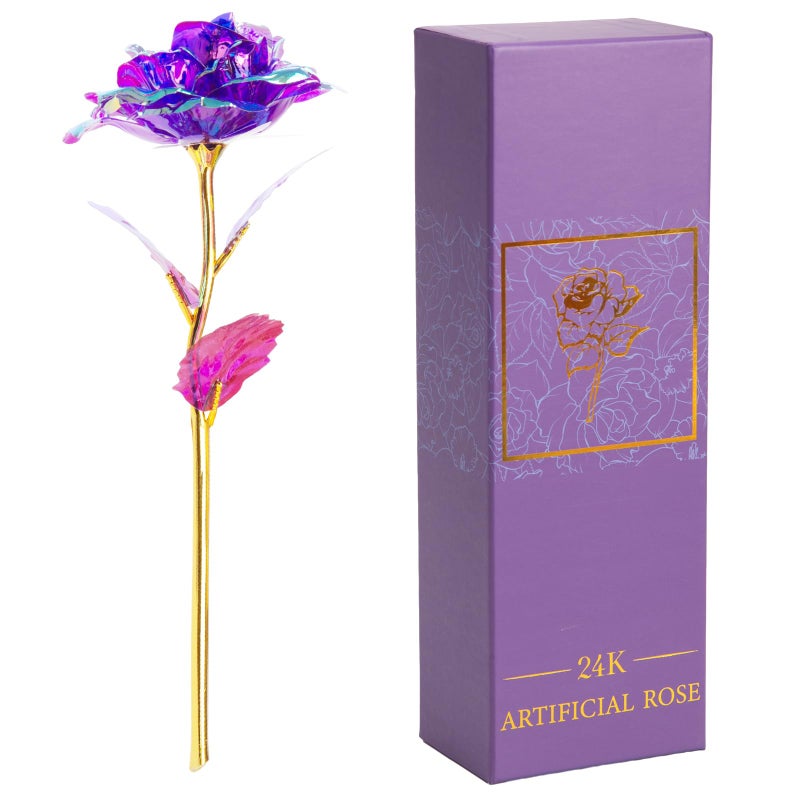 LOVEINUSA Artificial Purple Rose Flower Gifts for Her, Purple Eternity Rose Glass Forever Flowers for Mom from Daughter/Son, Valentine's Day, Birthday, Mother's Day, Anniversary - Image 1