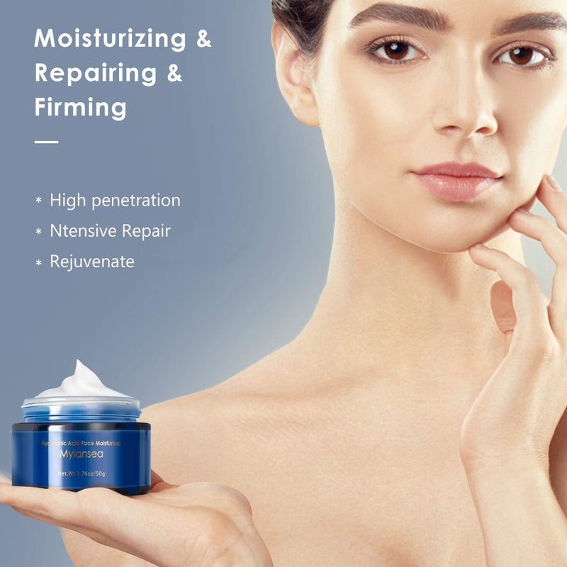 Mylansea Face Cream with Hyaluronic Acid, Face Moisturizer with Vitamin E for Lasting Hydrating, Smoothing your skin and Repairing Various Problems caused by Lack of Water, 50g - Image 5