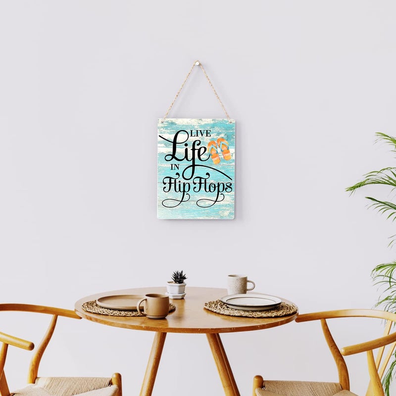 BELLOWDEER Rustic Live Life in Flip Flops Wood Hanging Sign  Farmhouse Quality Artwork Decor  Summer Wooden Plaque Sign Wall Art  Home Beach House Pool Decoration (8 x 10 Inches) (JTMP080) - Image 4
