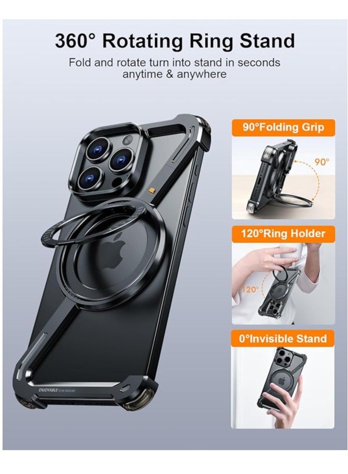 FOCUS New Metal Magsafe Stand case cover for iPhone 16 Pro Max Metal Armor Removable Z Type Rimless Metal Case  - Image 2