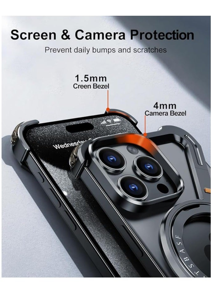 FOCUS New Metal Magsafe Stand case cover for iPhone 16 Pro Max Metal Armor Removable Z Type Rimless Metal Case  - Image 3