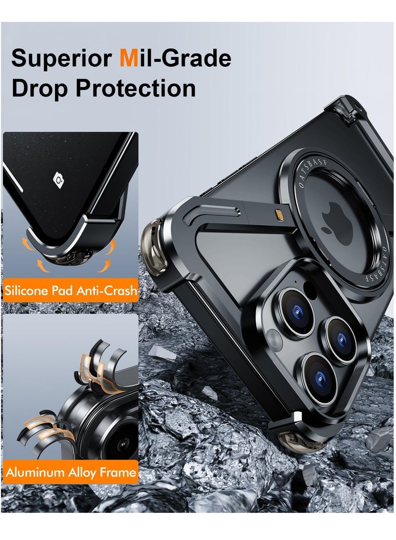FOCUS New Metal Magsafe Stand case cover for iPhone 16 Pro Max Metal Armor Removable Z Type Rimless Metal Case  - Image 4