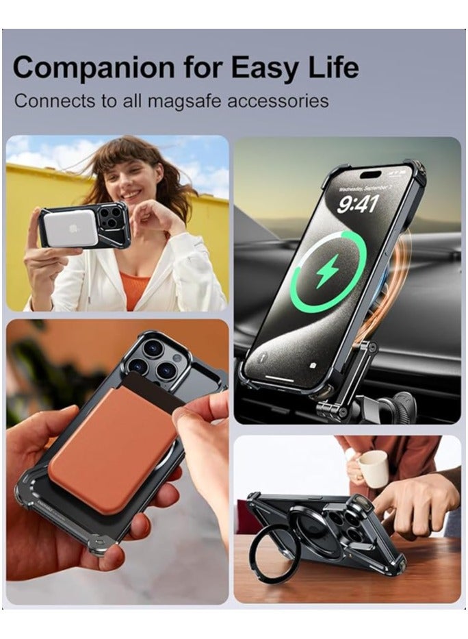 FOCUS New Metal Magsafe Stand case cover for iPhone 16 Pro Max Metal Armor Removable Z Type Rimless Metal Case  - Image 5