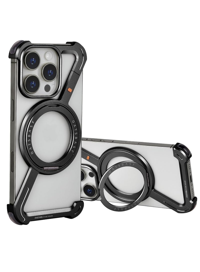 FOCUS New Metal Magsafe Stand case cover for iPhone 16 Pro Max Metal Armor Removable Z Type Rimless Metal Case  - Image 1