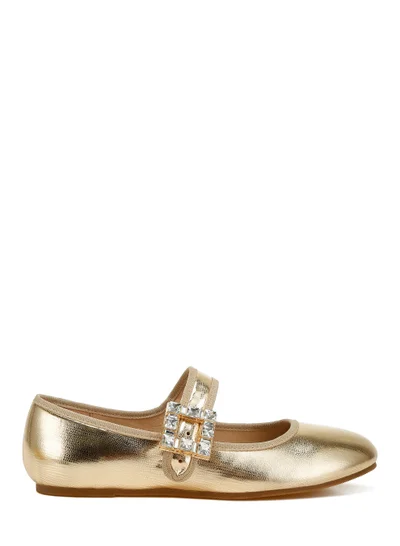 London Rag Brooch Mary Jane Sandals in Gold