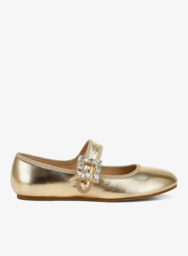 Brooch Mary Jane Sandals in Gold