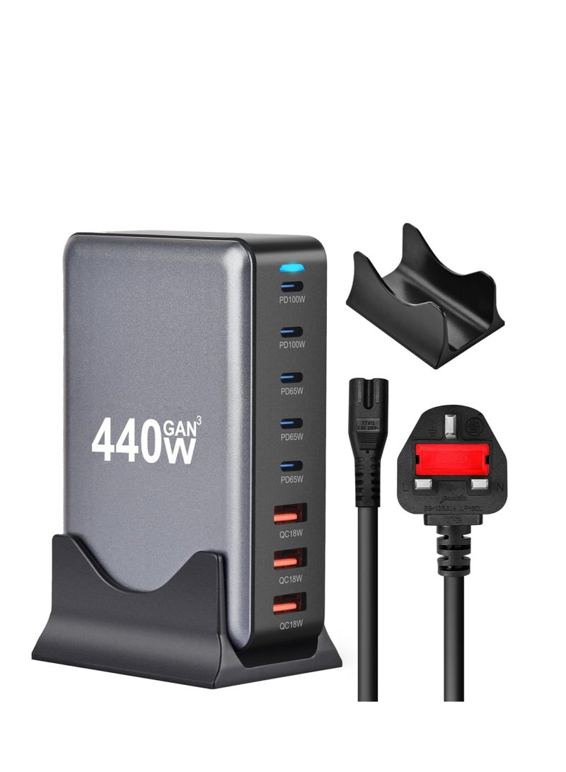 Terabyte 440W USB Charging Station with 100W USB C Cable - USB C Power Station, Gan Charger Multi Charger Station - USB C hub 8 USB Ports 100W 65W Type C ports for Macbook pro iPhone Galaxy iPad Lenovo - Image 1