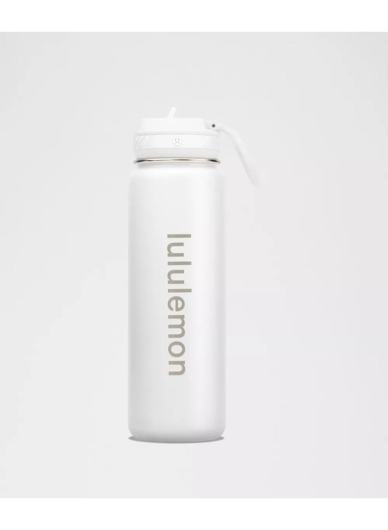 Lululemon Water Bottle, Lululemon 24oz White Sports Bottle, Reusable Drink Bottle with Carry Handle for Gym, Sports, Travel, Office, School and Daily Use - Image 1