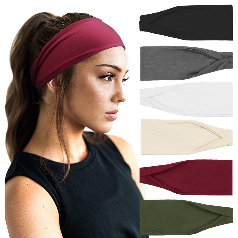 DRESHOW Yoga Sports Headbands for Women Elastic NonSlip Headbands Workout Running Hair Bands 6 Pack