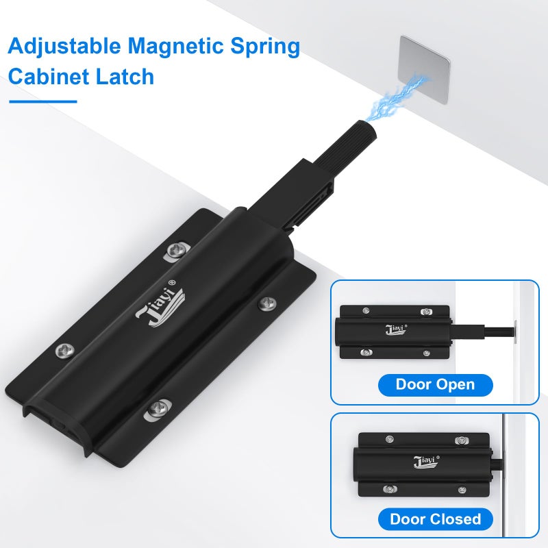 Jiayi Magnetic Cabinet Door Catches Jiayi 2 Pack Push Open Magnetic Touch Latches Kitchen Door Push Release Latch For Cabinet Door Closure Push Catch Press Out Cabinet Hardware Black - Image 2