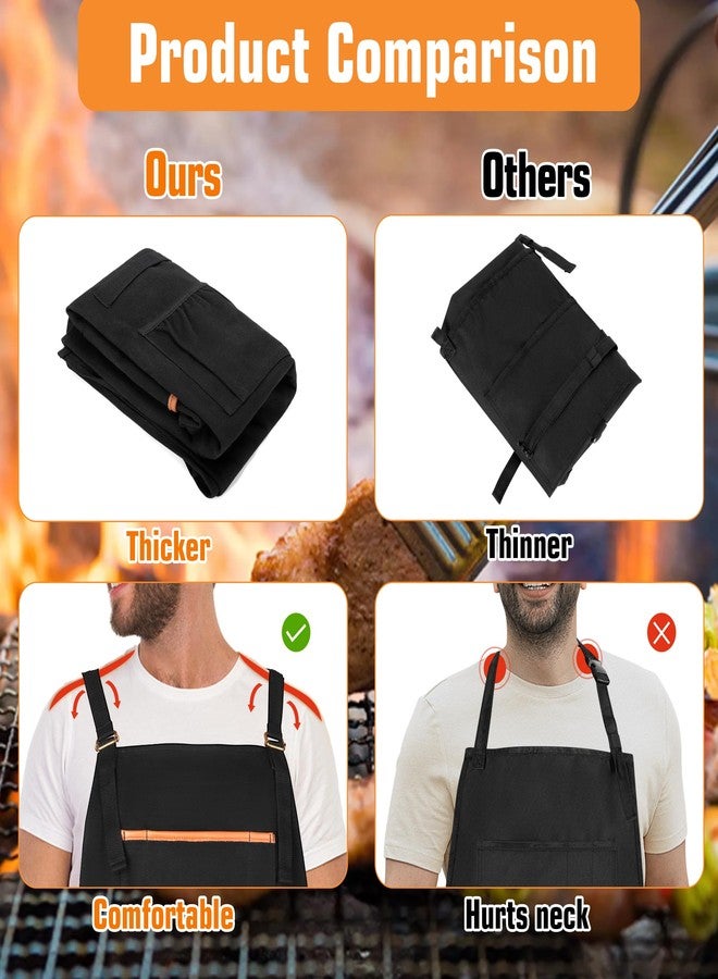 HODRANT Heavy-duty BBQ Grilling Apron, Outdoor Cooking Apron for Men & Women Chef with Dual Shoulder Straps & Adjustable Buckle, Anti-oil Kitchen Apron with Multiple Pockets & Slit Hem, Apron Only - Image 5