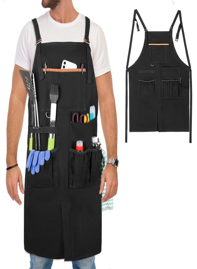 HODRANT Heavy-duty BBQ Grilling Apron, Outdoor Cooking Apron for Men & Women Chef with Dual Shoulder Straps & Adjustable Buckle, Anti-oil Kitchen Apron with Multiple Pockets & Slit Hem, Apron Only - Image 1
