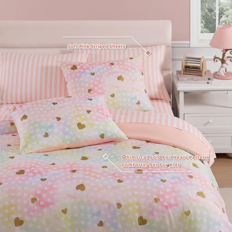 Wink Deer Queen Comforter Set with Sheets for Girls-7 Pieces Queen Bedding Sets with Pink Comforter, Sheets, Pillowcases & Shams for Kids (Gold Unicorn, 90" X 90") - Image 3