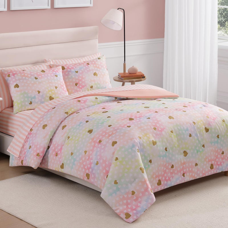 Wink Deer Queen Comforter Set with Sheets for Girls-7 Pieces Queen Bedding Sets with Pink Comforter, Sheets, Pillowcases & Shams for Kids (Gold Unicorn, 90" X 90") - Image 2