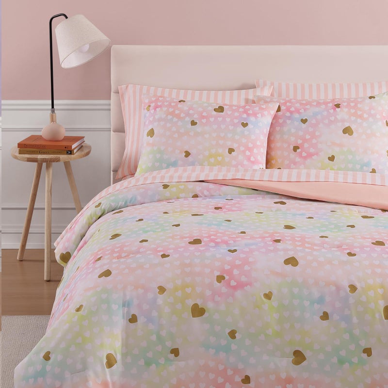 Wink Deer Queen Comforter Set with Sheets for Girls-7 Pieces Queen Bedding Sets with Pink Comforter, Sheets, Pillowcases & Shams for Kids (Gold Unicorn, 90" X 90") - Image 4