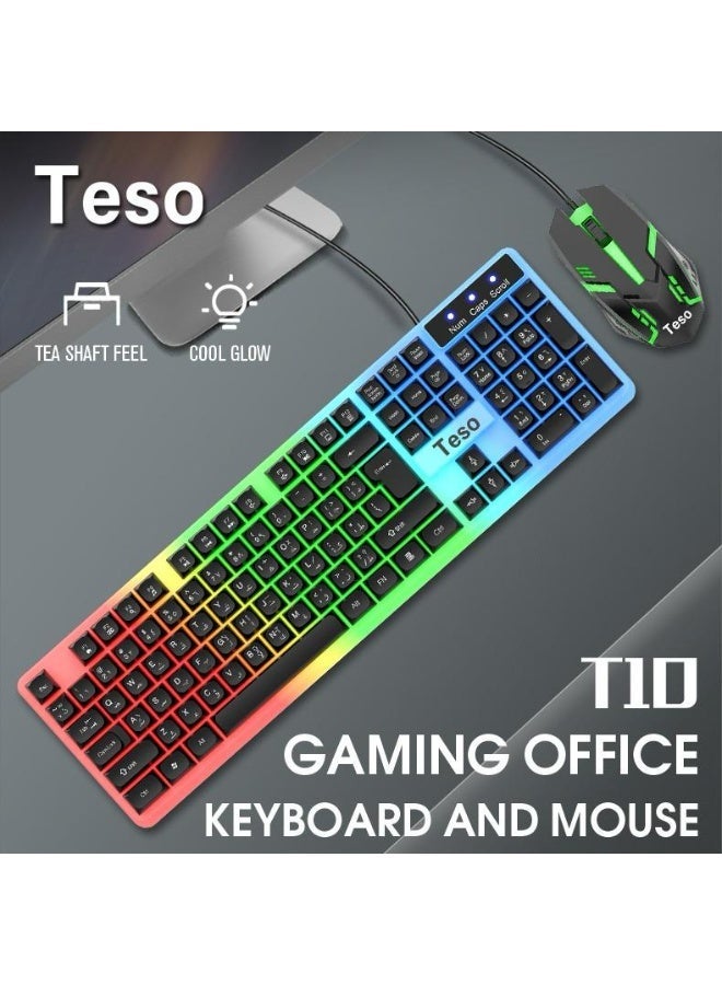 تيسو طقم لوحة مفاتيح وفأرة ألعاب Teso T10 بإضاءة RGB – سلكي مريح للاستخدام المكتبي والألعاب - Image 1