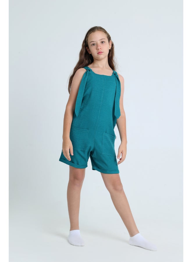 Junior Girls Blue Cotton Jumpsuit  - Image 1