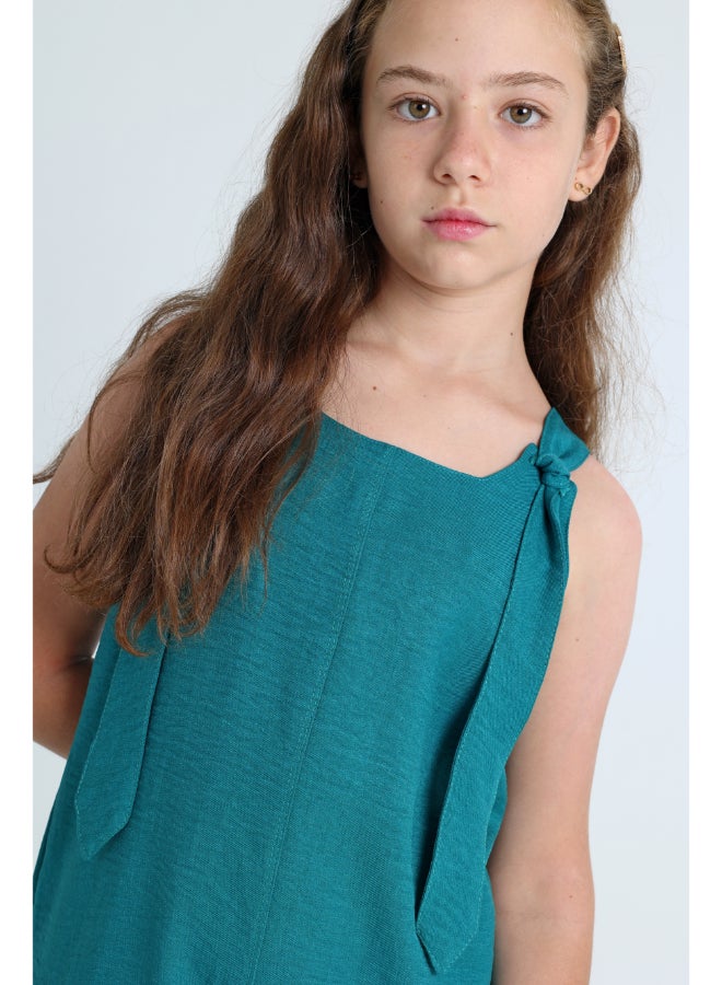 Junior Girls Blue Cotton Jumpsuit  - Image 3