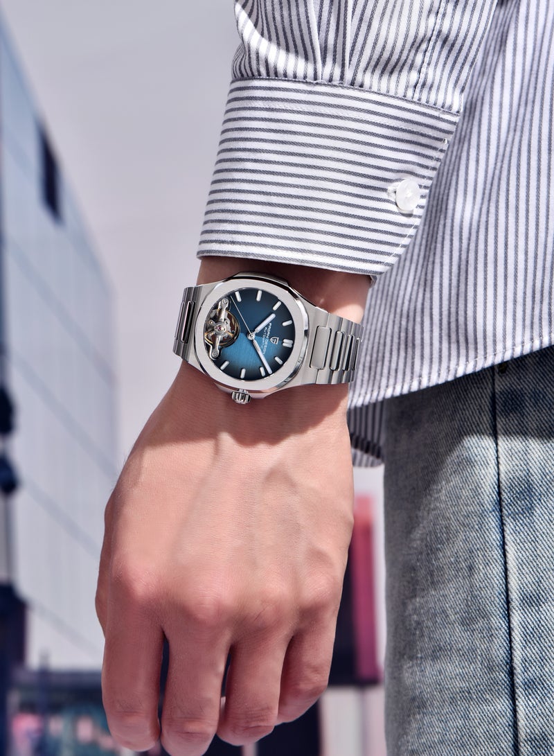 PAGANI DESIGN Men's Automatic Watch, Stainless Steel, Synthetic Sapphire Glass, Luminous Pointers, 50M Waterproof, High-end Business WristWatch, PD-YS025 Deep Blue - Image 2