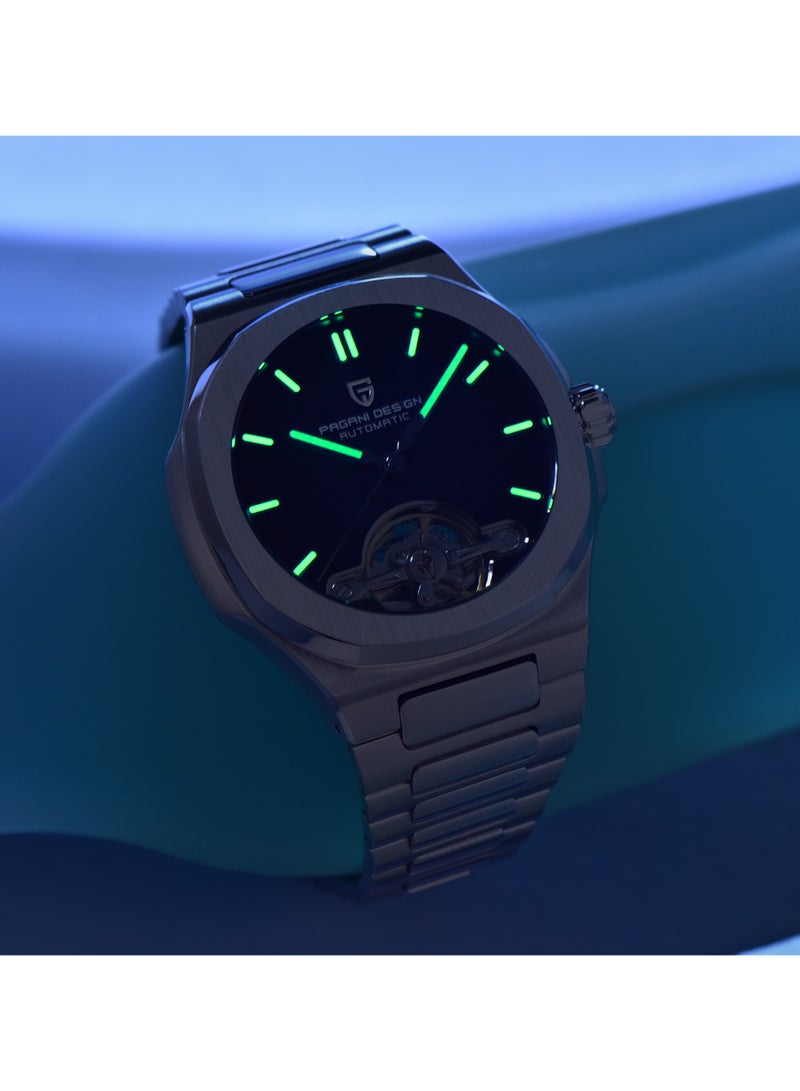 PAGANI DESIGN Men's Automatic Watch, Stainless Steel, Synthetic Sapphire Glass, Luminous Pointers, 50M Waterproof, High-end Business WristWatch, PD-YS025 Deep Blue - Image 4