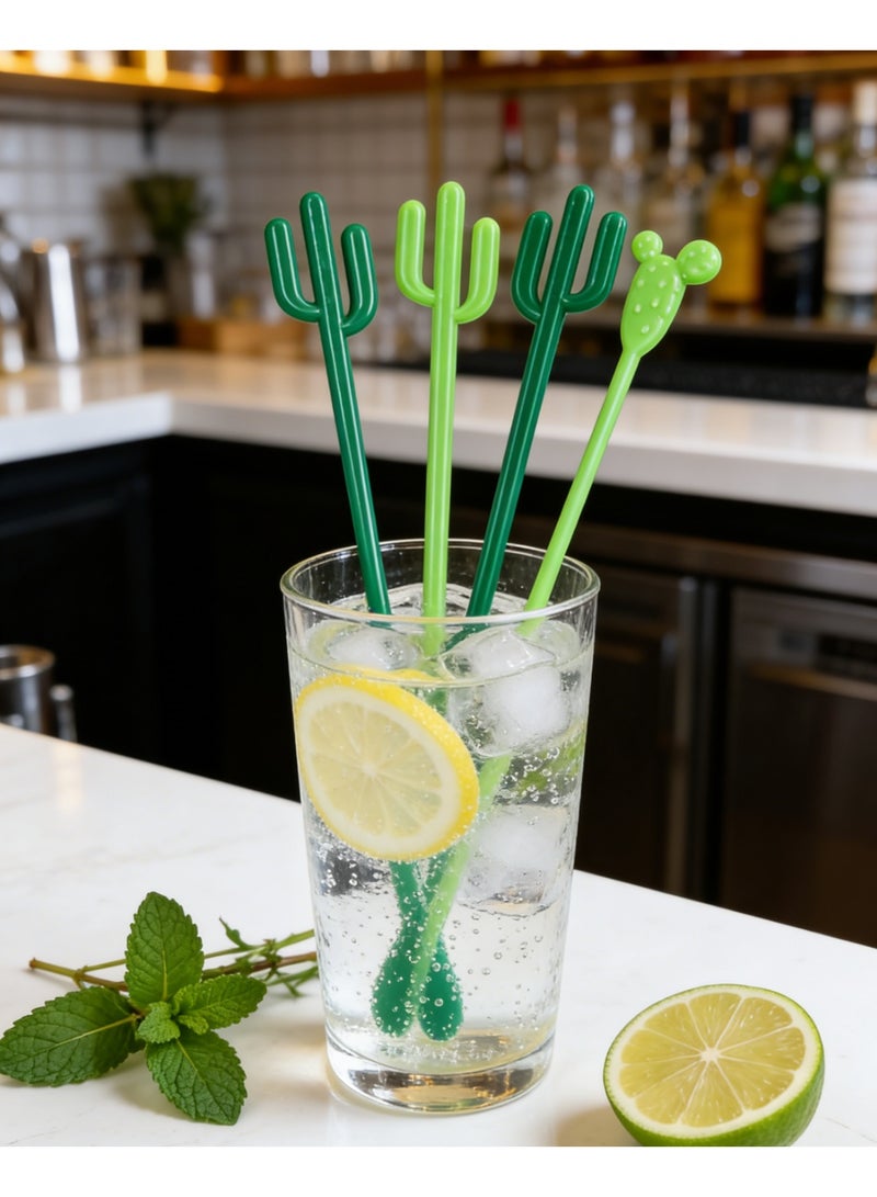 سيسلي عيدانات تحريك للمشروبات بشكل صبار 4 قطع – مضارب كوكتيل قابلة لإعادة الاستخدام للقهوة والشاي والعصائر – ملحقات ممتعة للمطبخ والمقهى والحفلات - Image 5