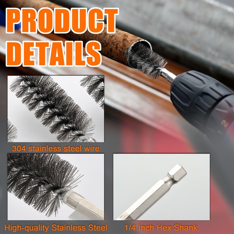 MAXMAN MAXAMN Wire Brush for Drill 18-Pack, Wire Brushes for Cleaning Rust Tube Automotive, Nylon, Brass, Stainless Steel Bristles Bore Brush with 1/4" Hex Shank and Tool Bag for Power Drill Impact Driver - Image 2