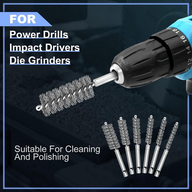MAXMAN MAXAMN Wire Brush for Drill 18-Pack, Wire Brushes for Cleaning Rust Tube Automotive, Nylon, Brass, Stainless Steel Bristles Bore Brush with 1/4" Hex Shank and Tool Bag for Power Drill Impact Driver - Image 4
