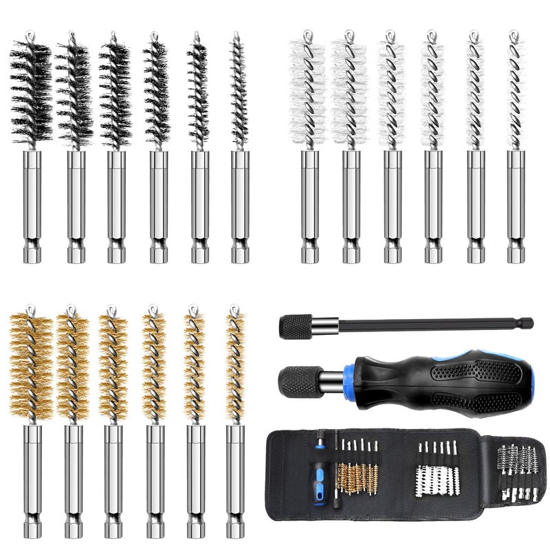 MAXMAN MAXAMN Wire Brush for Drill 18-Pack, Wire Brushes for Cleaning Rust Tube Automotive, Nylon, Brass, Stainless Steel Bristles Bore Brush with 1/4" Hex Shank and Tool Bag for Power Drill Impact Driver - Image 1