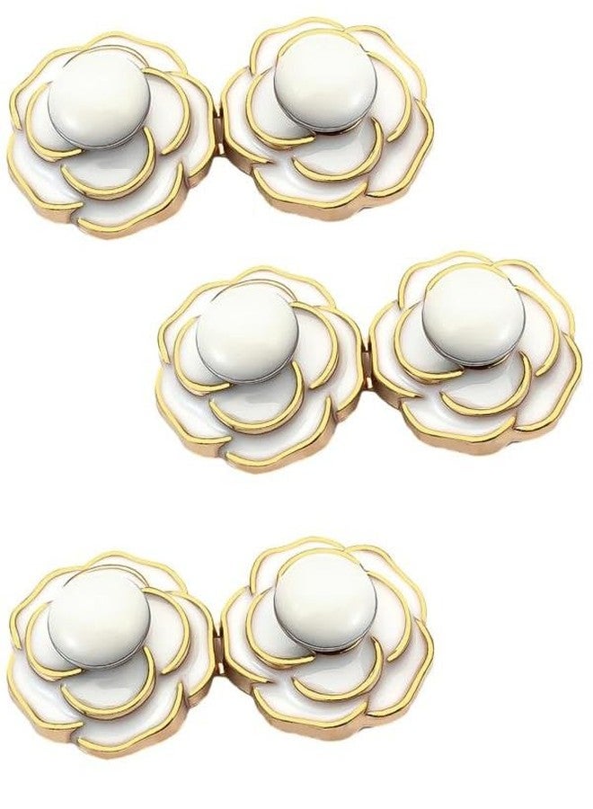 ZIVIK Pant Waist Tightener Button, Adjustable Waist Buckle Set, Instant Jeans Button Pins for Pants Skirts, Waist Tightener Pins (Gold, Camellia White Pack Of 3) - Image 1