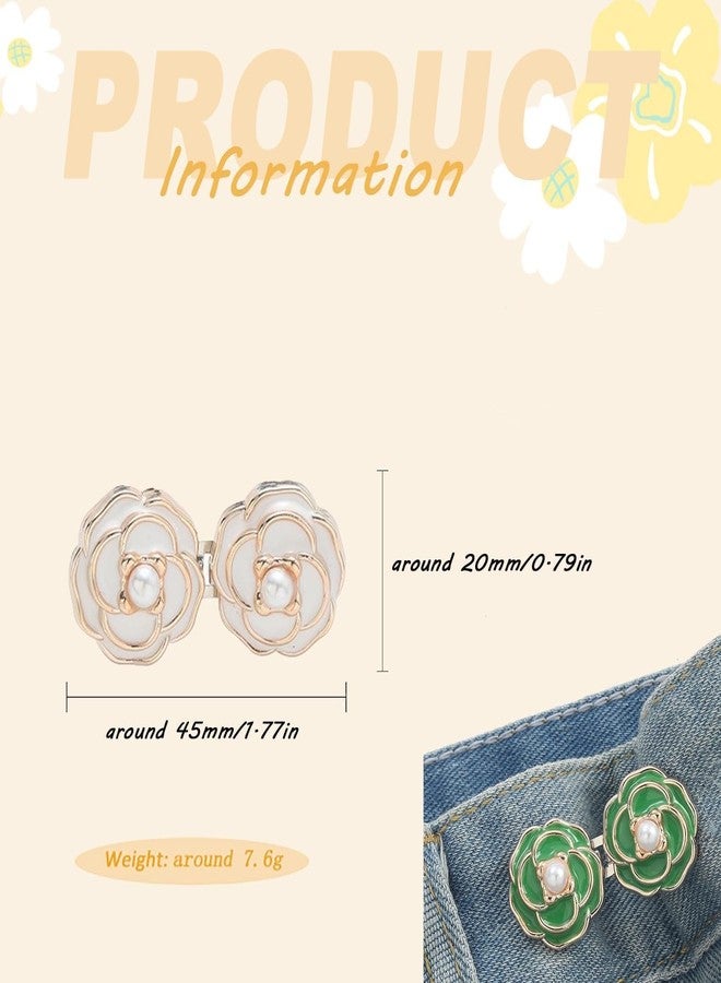 ZIVIK Pant Waist Tightener Button, Adjustable Waist Buckle Set, Instant Jeans Button Pins for Pants Skirts, Waist Tightener Pins (Gold, Camellia White Pack Of 3) - Image 2