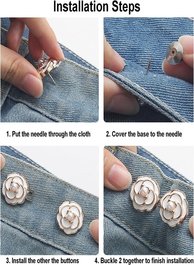 ZIVIK Pant Waist Tightener Button, Adjustable Waist Buckle Set, Instant Jeans Button Pins for Pants Skirts, Waist Tightener Pins (Gold, Camellia White Pack Of 3) - Image 3
