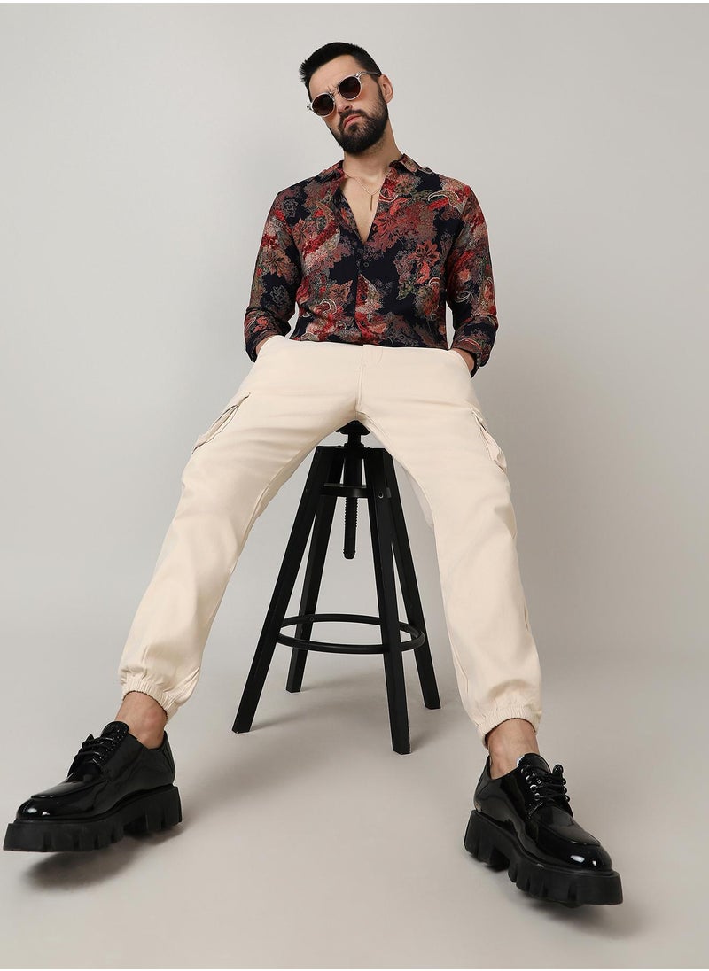 كامبوس سوترا - Men's Crimson Red & Midnight Black Paisley Flora Shirt - Image 1