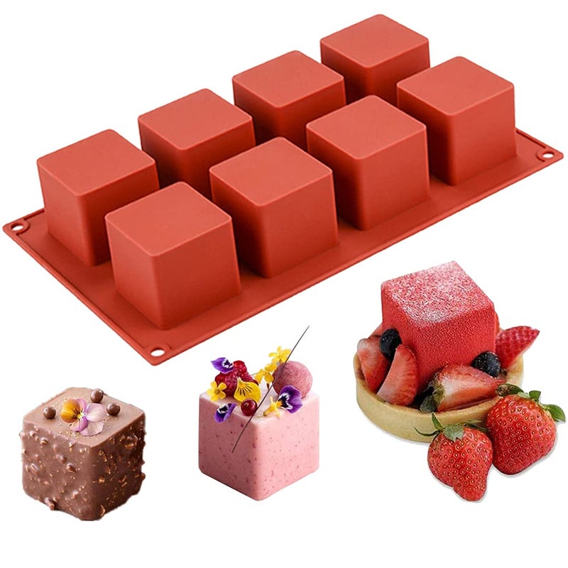 قالب كعكة مكعب JOERSH سيليكون 2 x 2 x 2 قالب كعكة موس ثلاثي الأبعاد قالب حلويات فرنسي للشوكولاتة الجيلي قطع البراوني مكعبات الآيس كريم 8 تجاويف