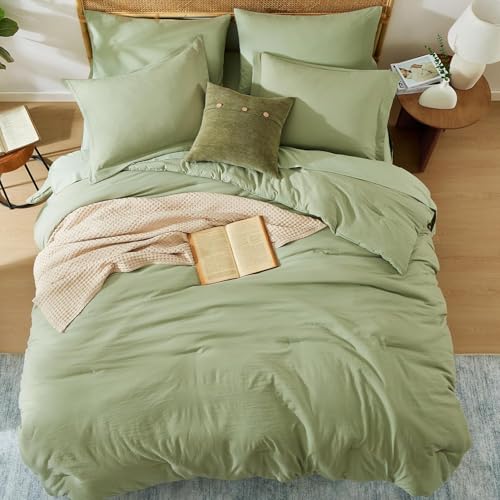 WRENSONGE Full Size Comforter Set- 7 Pieces Sage Green Bed in a Bag Full Size Comforter with Fitted Sheet, Flat Sheet, 2 Pillow Shams, 2 Pillowcases, Warm Bedding Sets for All Season - Image 2