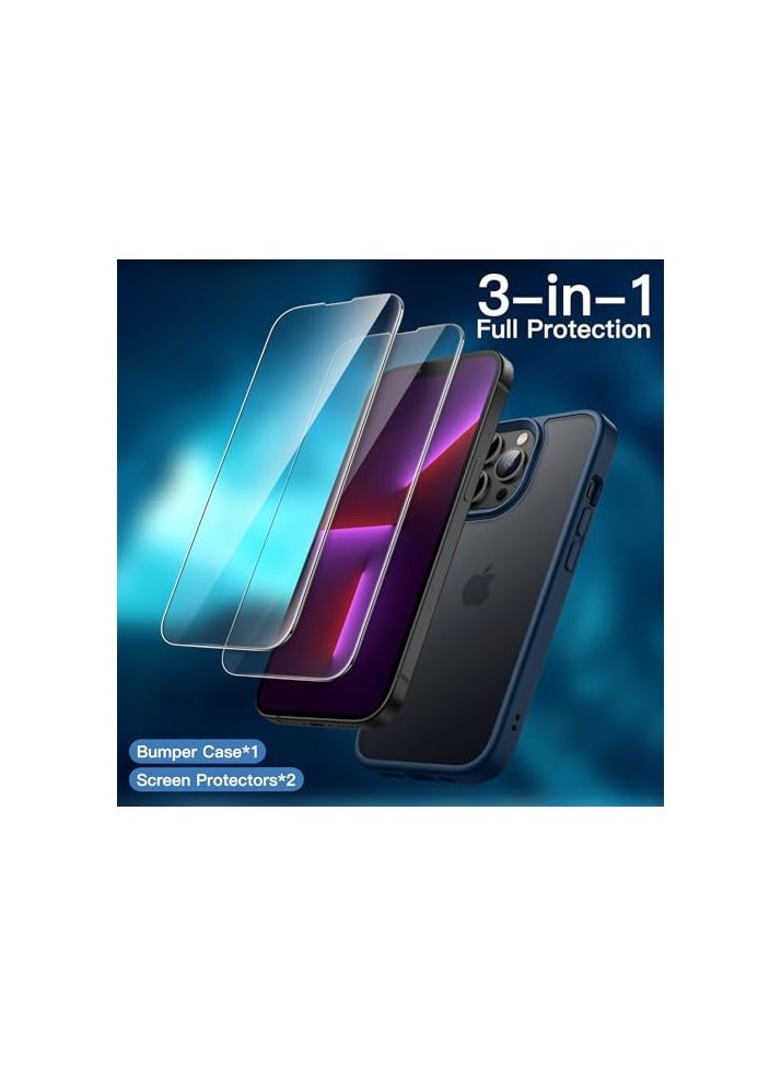 جي تيك حافظة JETech 3 في 1 غير لامعة لهاتف iPhone 13 Pro مقاس 6.1 بوصة مع واقي شاشة من الزجاج المقوى، وغطاء هاتف شفاف مقاوم للصدمات (أزرق عاصف) - Image 4