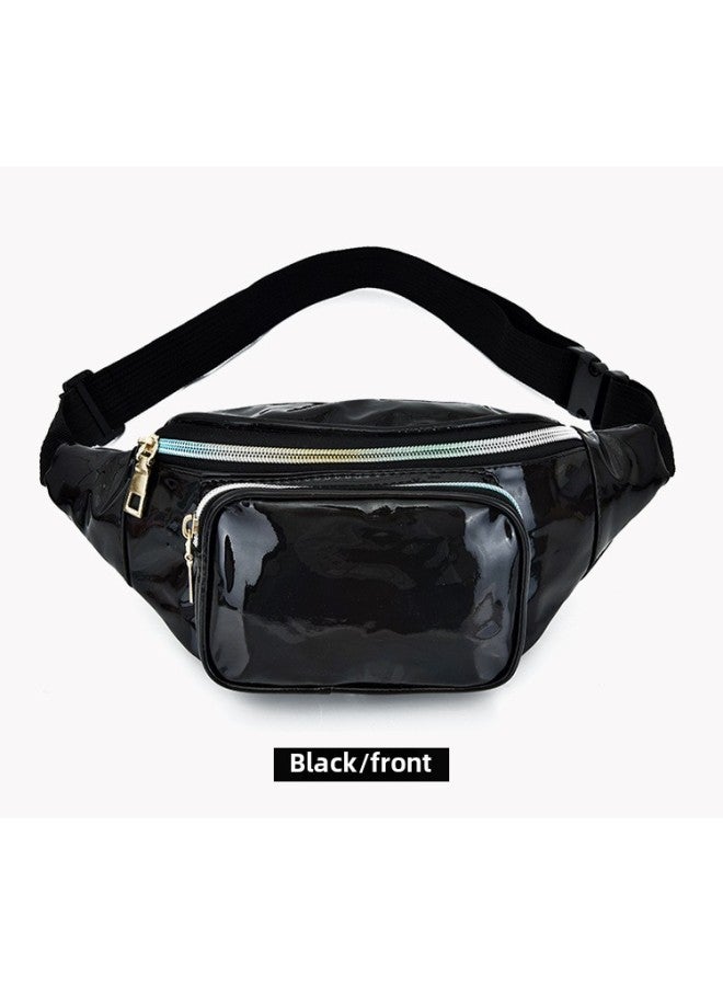 Ladies Chest Waist Bag Fashionable Pu Leather Bag Zipper Closure Ideal For Everyday Use-Color:Black  - Image 1