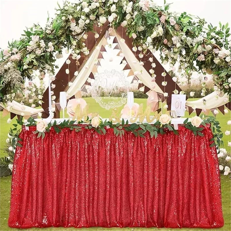 Table Skirt Sequin Table Skirt Tables Flash Cloth Birthday Party Decor Wedding Festival Event Rectangle Glitter Table Skirts Decoration(Silvery,6FT 70x183cm) - Image 5