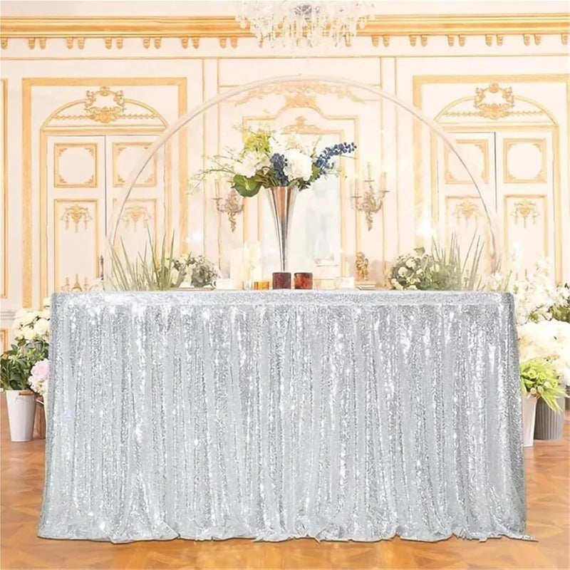 Table Skirt Sequin Table Skirt Tables Flash Cloth Birthday Party Decor Wedding Festival Event Rectangle Glitter Table Skirts Decoration(Silvery,6FT 70x183cm) - Image 4