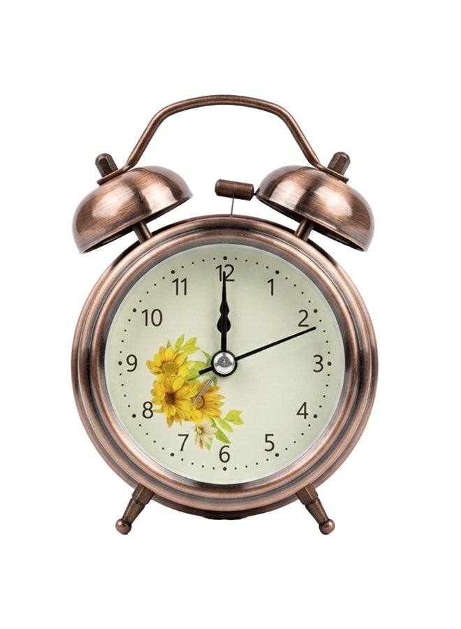 Twin Bell Alarm Clock with Sunflower Print – Classic Metal Table Clock, Loud Ring Bell, Silent Quartz Movement, Decorative Bedside Desk Clock for Bedroom, Office & Home Décor - Image 1